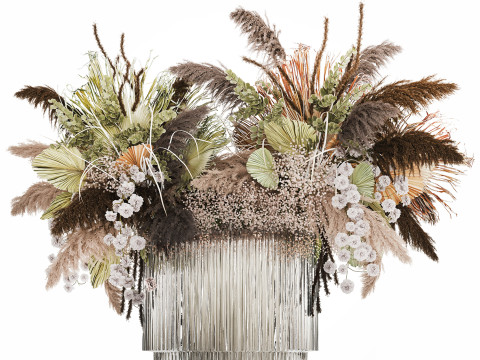 Bouquet Dried Flowers Cortaderia Pampas Reed vase palm 496 Modèle 3D