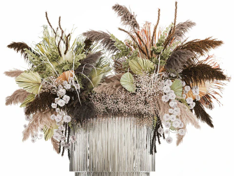 Bouquet Dried Flowers Cortaderia Pampas Reed vase palm 496 3D Model