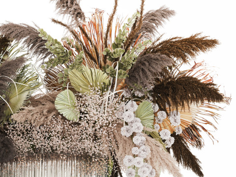 Bouquet Dried Flowers Cortaderia Pampas Reed vase palm 496 Modèle 3D