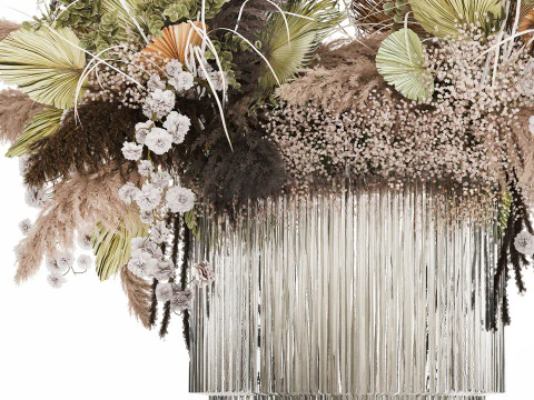 Bouquet Dried Flowers Cortaderia Pampas Reed vase palm 496 3D Model