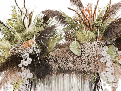 Bouquet Dried Flowers Cortaderia Pampas Reed vase palm 496 Modèle 3D