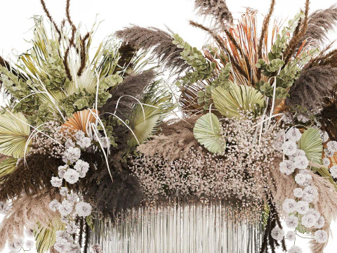 Bouquet Dried Flowers Cortaderia Pampas Reed vase palm 496 3D Model