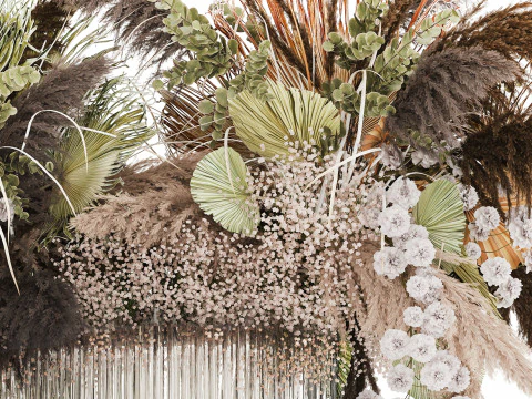 Bouquet Dried Flowers Cortaderia Pampas Reed vase palm 496 3D Model