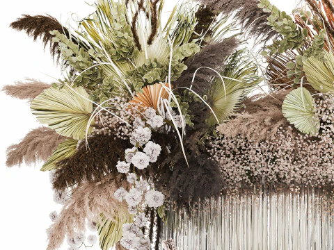 Bouquet Dried Flowers Cortaderia Pampas Reed vase palm 496 3D Model