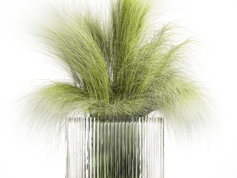 Bouquet green flowers in vase decorative grass 498 3D Model