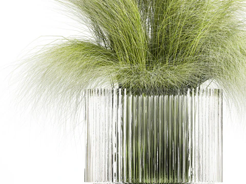 Bouquet green flowers in vase decorative grass 498 3D Model