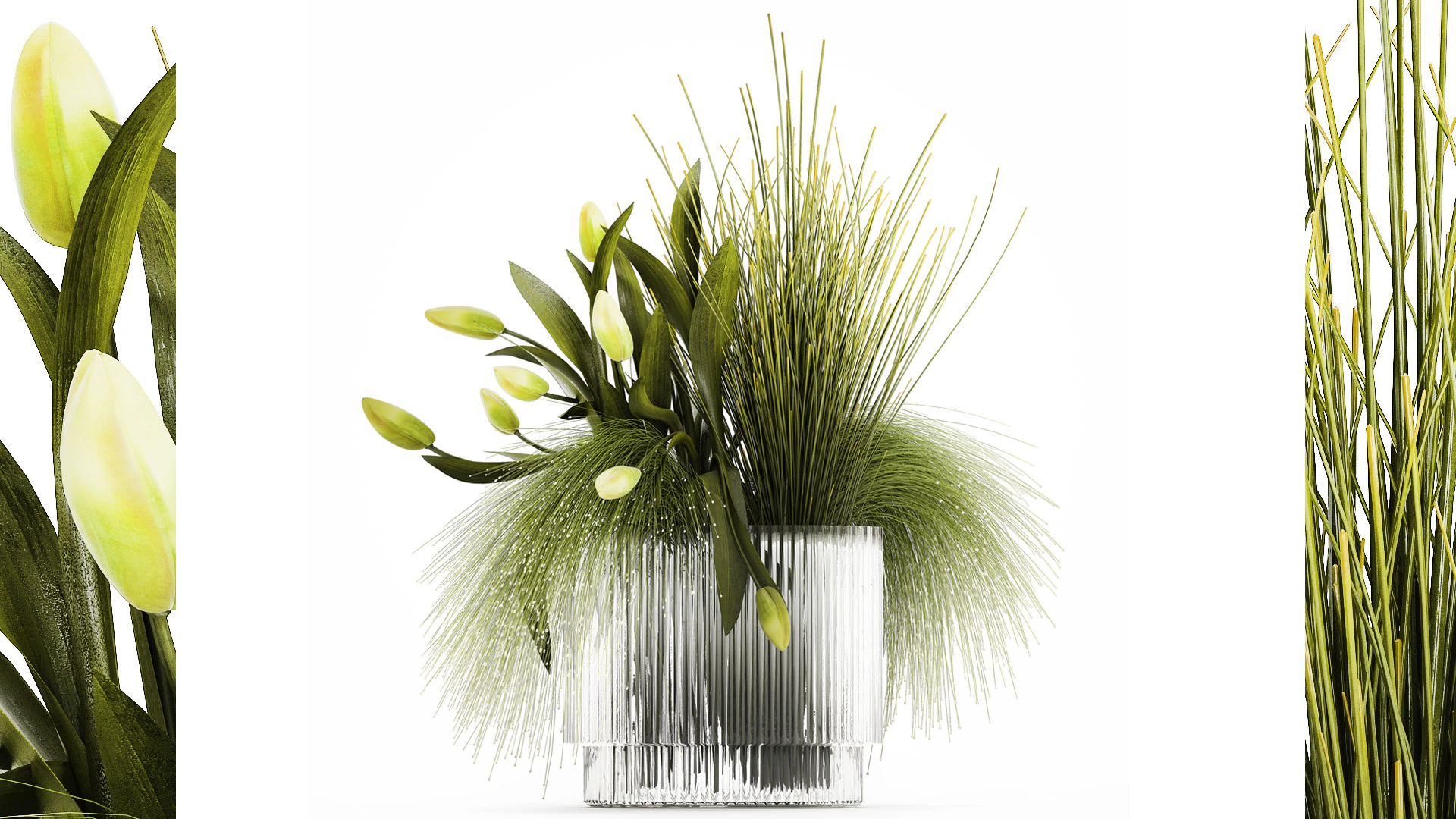 Buqu&ecirc; De Tulipas Flores Verdes Em Vaso De Vidro 508 Modelo 3D .c4d .max .obj .3ds .fbx .stl .blend 