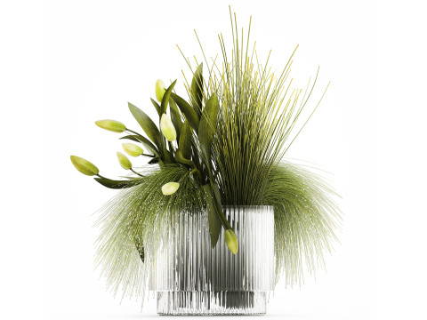Bouquet Of Green Flowers Tulips In A Glass Vase 508 3D मॉडल