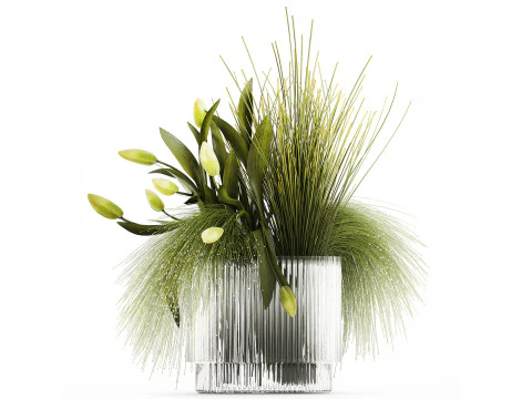 Buqu&ecirc; De Tulipas Flores Verdes Em Vaso De Vidro 508 Modelo 3D