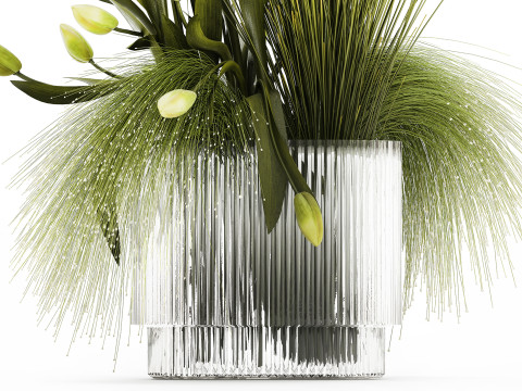 Bouquet Of Green Flowers Tulips In A Glass Vase 508 3D-Modell