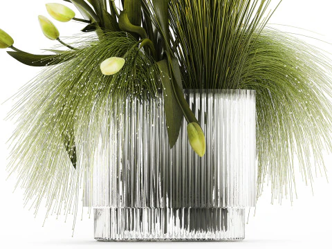 Buqu&ecirc; De Tulipas Flores Verdes Em Vaso De Vidro 508 Modelo 3D
