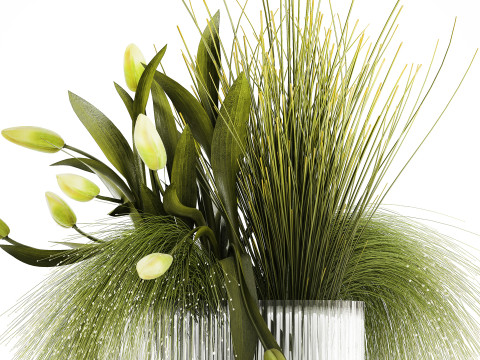 Bouquet Of Green Flowers Tulips In A Glass Vase 508 3D-Modell