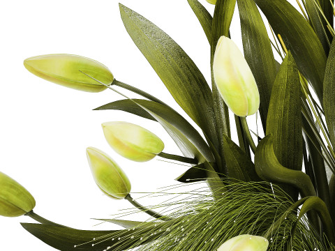 Bouquet Of Green Flowers Tulips In A Glass Vase 508 3D-Modell