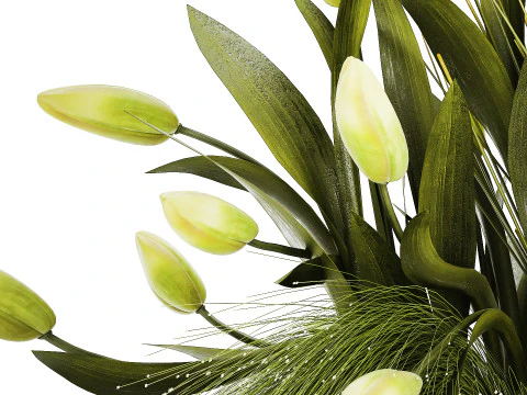 Buqu&ecirc; De Tulipas Flores Verdes Em Vaso De Vidro 508 Modelo 3D
