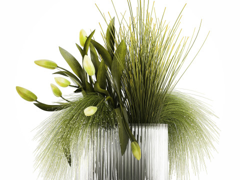 Bouquet Of Green Flowers Tulips In A Glass Vase 508 3D-Modell