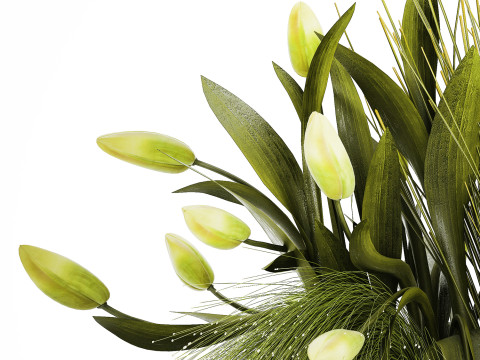 Bouquet Of Green Flowers Tulips In A Glass Vase 508 3D-Modell