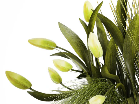 Buqu&ecirc; De Tulipas Flores Verdes Em Vaso De Vidro 508 Modelo 3D