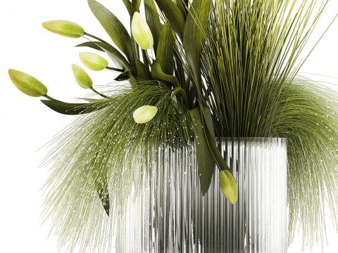 Bouquet Of Green Flowers Tulips In A Glass Vase 508 3D-Modell