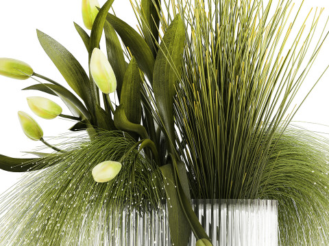 Bouquet Of Green Flowers Tulips In A Glass Vase 508 3D-Modell
