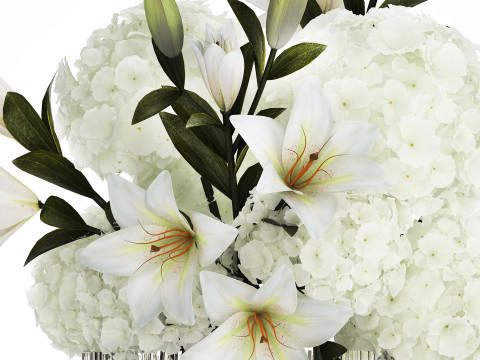 Bouquet Of Flowers Vase Hydrangea Lilies 511 3D 모델