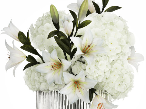 Bouquet Of Flowers Vase Hydrangea Lilies 511 3D 모델