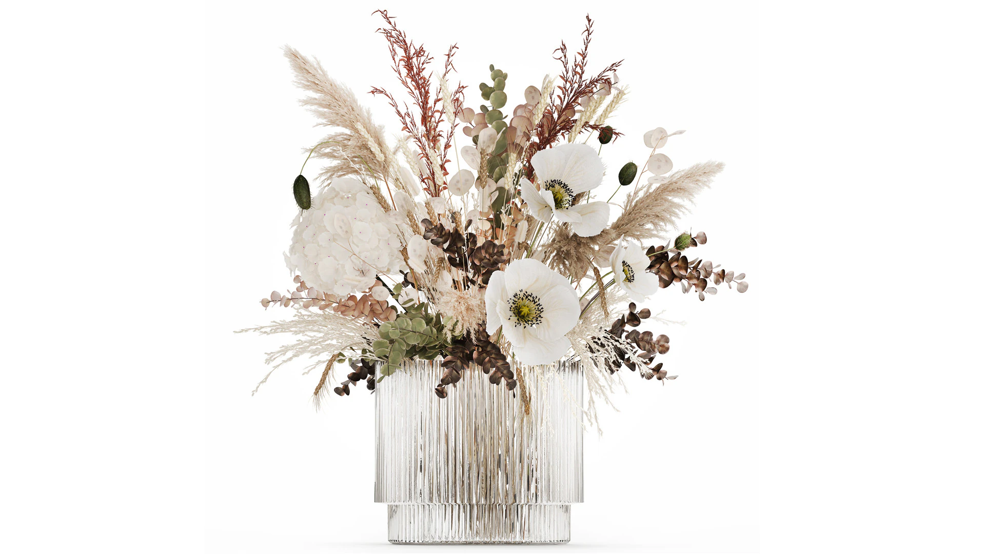 Bouquet Dried Flowers Hydrangea Pampas Poppy Wheat 512 3D Model .c4d .max .obj .3ds .fbx .stl .blend 