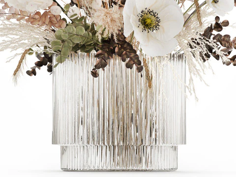 Bouquet Dried Flowers Hydrangea Pampas Poppy Wheat 512 3D Model