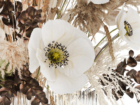 Bouquet Dried Flowers Hydrangea Pampas Poppy Wheat 512 Modello 3D