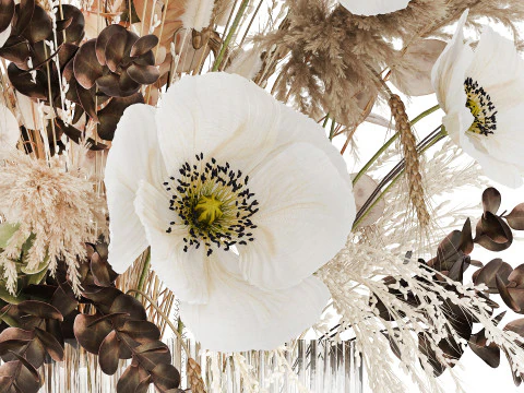 Bouquet Dried Flowers Hydrangea Pampas Poppy Wheat 512 3D Model