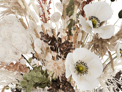 Bouquet Dried Flowers Hydrangea Pampas Poppy Wheat 512 3D Model