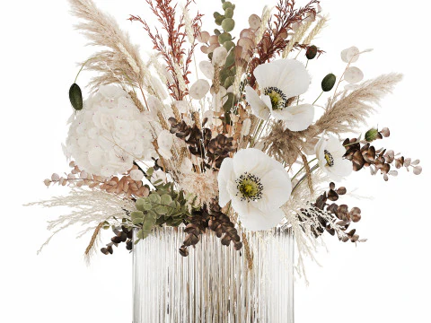 Bouquet Dried Flowers Hydrangea Pampas Poppy Wheat 512 3D Model