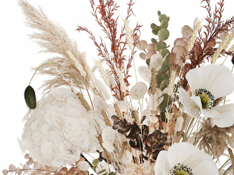 Bouquet Dried Flowers Hydrangea Pampas Poppy Wheat 512 3D Model