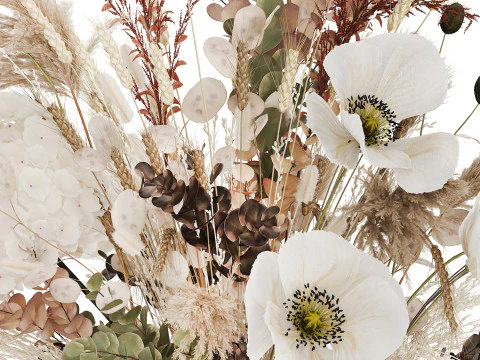 Bouquet Dried Flowers Hydrangea Pampas Poppy Wheat 512 3D Model