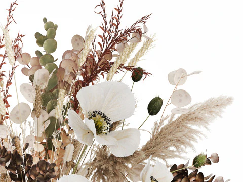 Bouquet Dried Flowers Hydrangea Pampas Poppy Wheat 512 3D Model
