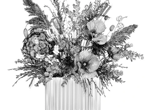 Bouquet Dried Flowers Hydrangea Pampas Poppy Wheat 512 3D Model