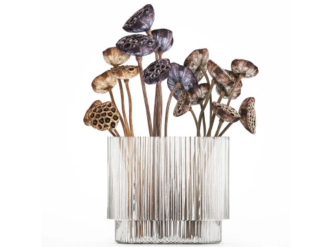 Bukiet suszonych kwiat&oacute;w z gałązkami lotosu 515 Model 3D