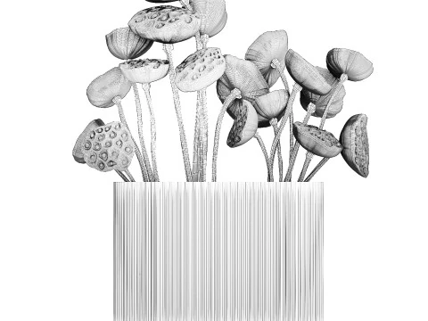 Bouquet of dried flowers with lotus branches 515 3D Model