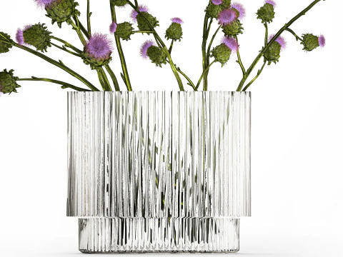 Green Bouquet Of Dried Flowers Thistle thorns 516 3D Model