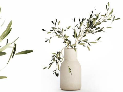 Small Minimalistic Bouquet Vase Olive Branches 518 3D Модель