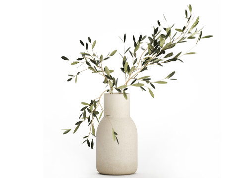 Small Minimalistic Bouquet Vase Olive Branches 518 3D Model