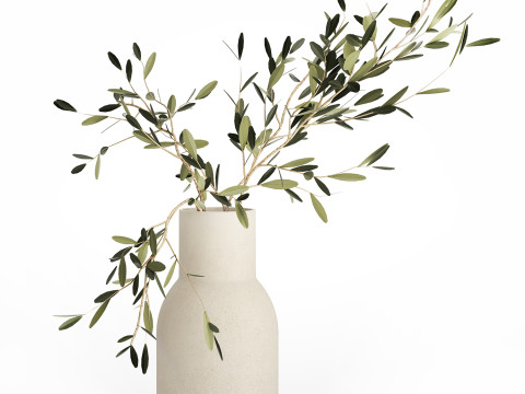 Small Minimalistic Bouquet Vase Olive Branches 518 3D Модель
