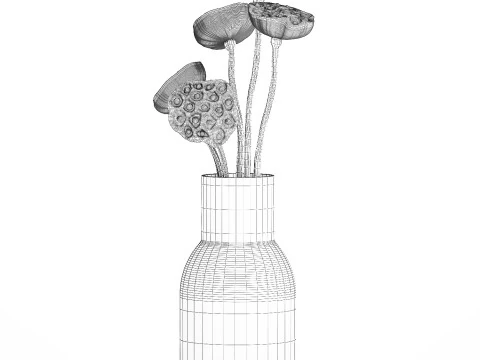 Flower Bouquet Of Dried Flowers Lotus Branches 522 3D Model
