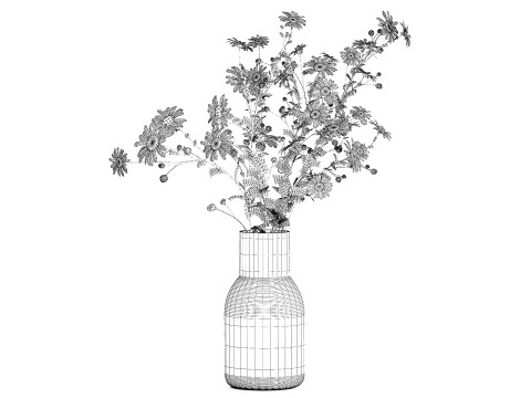 White Flower Bouquet Branch Of Chamomile 525 3D 模型
