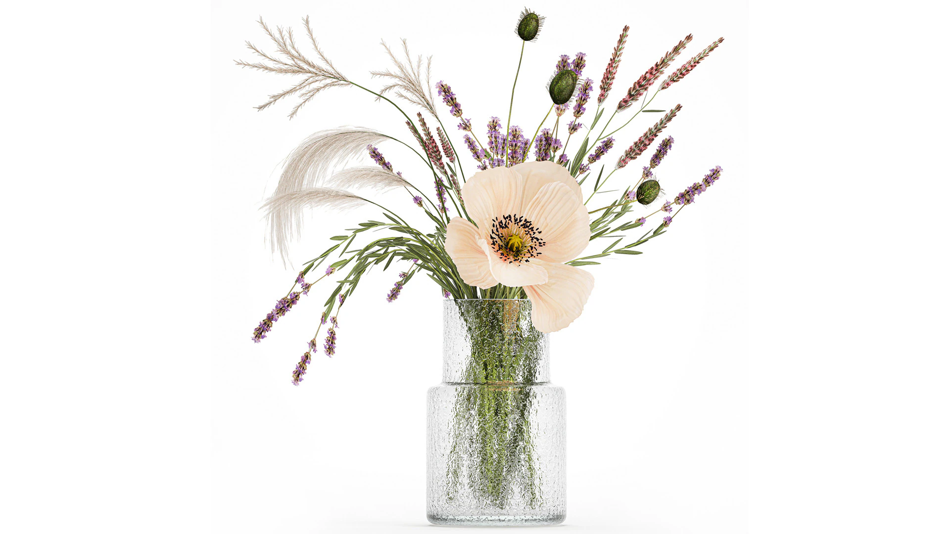 Bouquet Di Fiori Selvatici Di Lavanda Papavero Pampa 534 Modello 3D .c4d .max .obj .3ds .fbx .stl .blend 