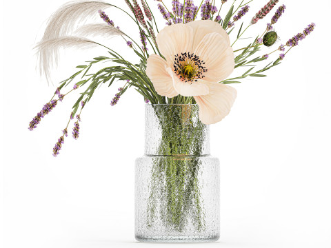 Bouquet Of Wild Flowers Of Lavender Poppy Pampas 534 3D Модель