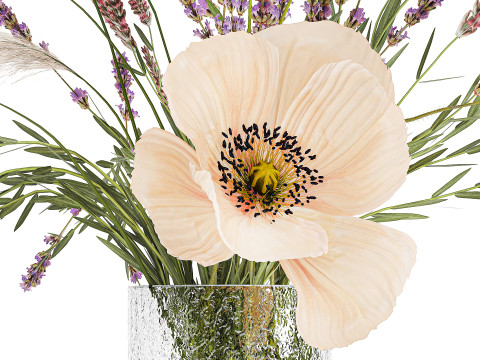 Bouquet Of Wild Flowers Of Lavender Poppy Pampas 534 3D Модель