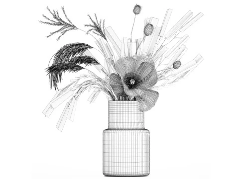 Bouquet Di Fiori Selvatici Di Lavanda Papavero Pampa 534 Modello 3D