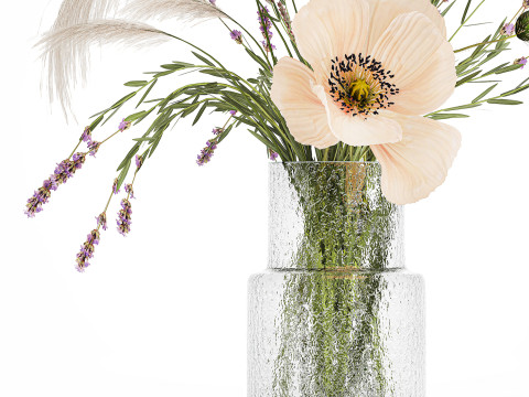 Bouquet Of Wild Flowers Of Lavender Poppy Pampas 534 3D Модель
