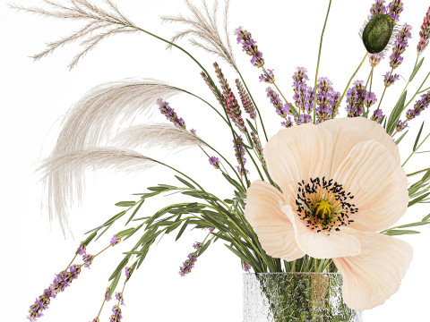 Bouquet Of Wild Flowers Of Lavender Poppy Pampas 534 3D Модель