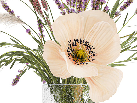 Bouquet Of Wild Flowers Of Lavender Poppy Pampas 534 3D Модель